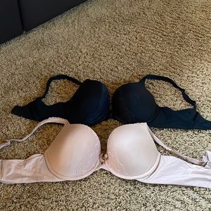 Black and nude lace bras.